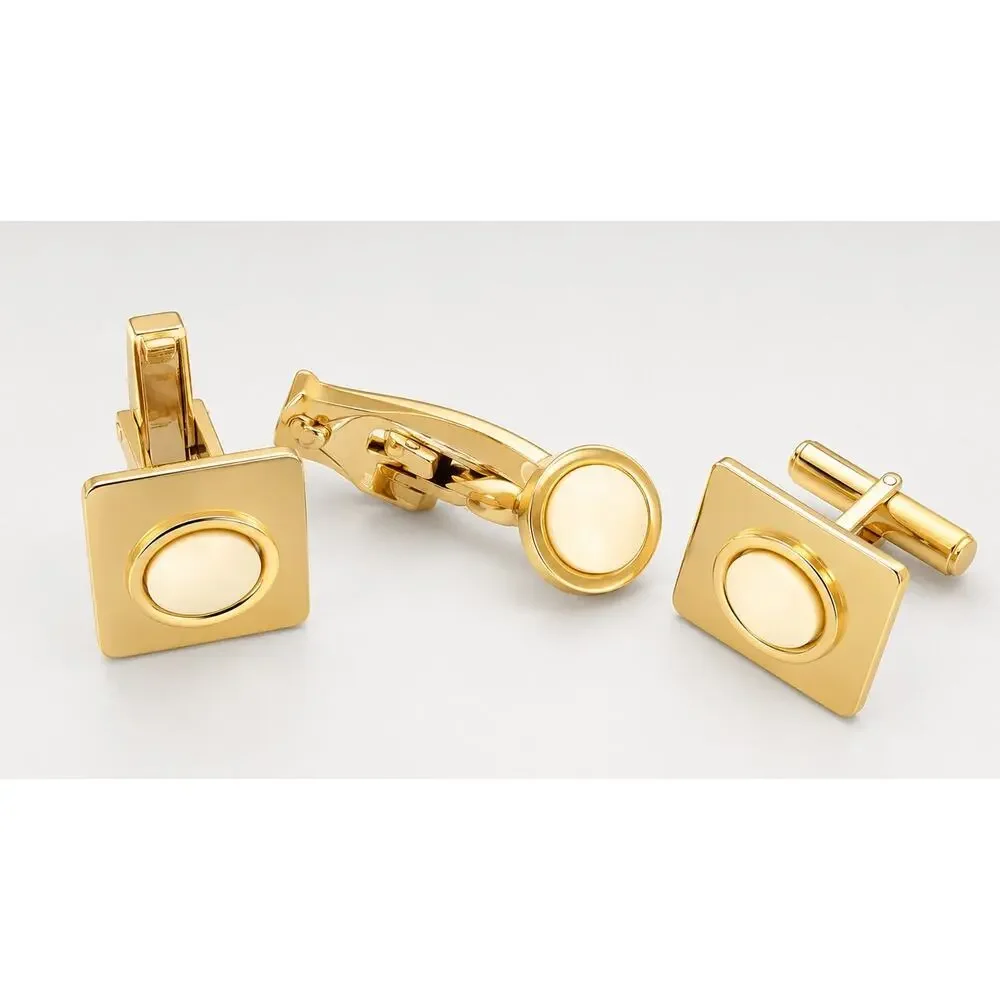 Vintage Cufflinks Tie Clip Set‎ Pearlized Lucite Gold Tone Classic Men’s Jewelry